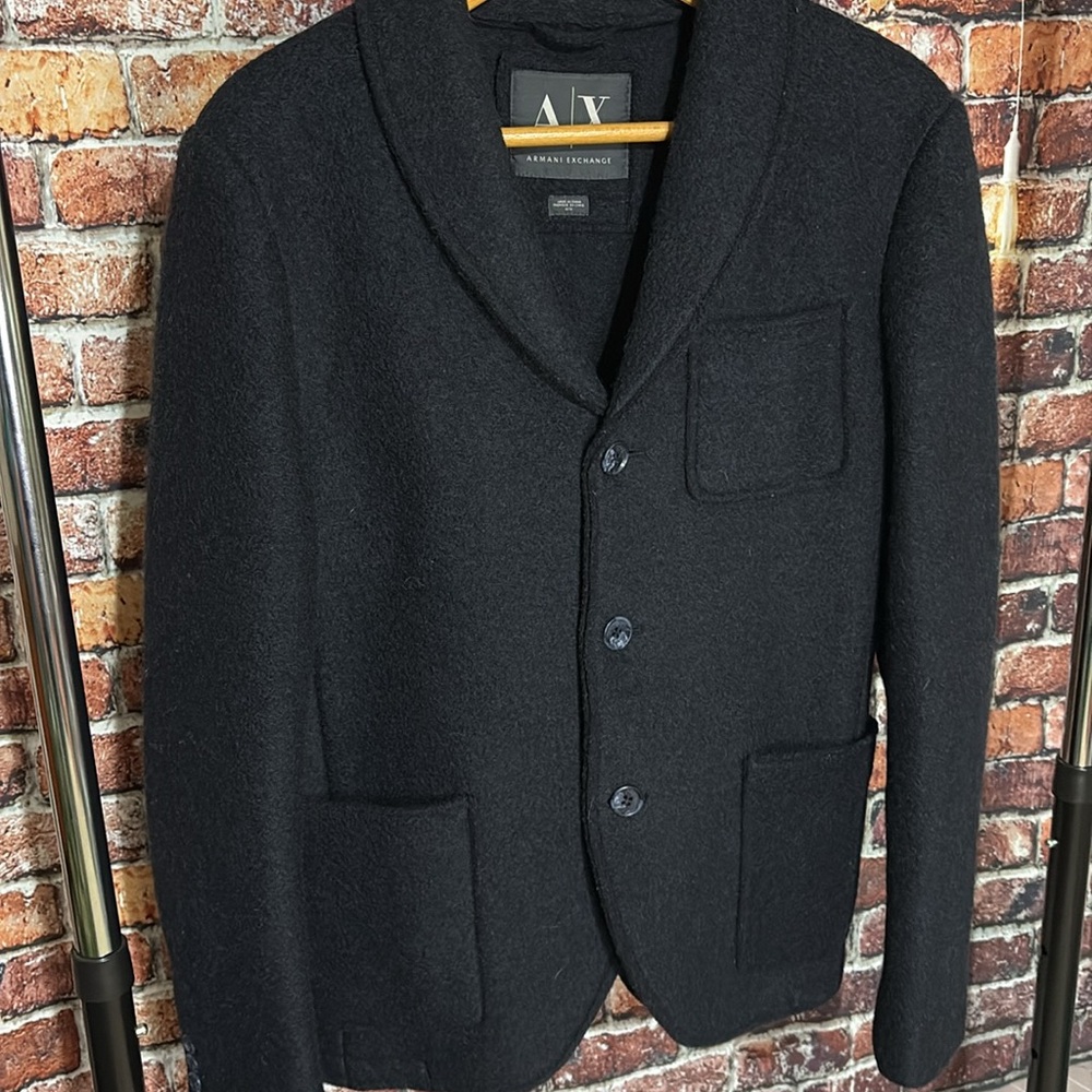 Armani Exchange navy Blue wool thick Men's Blazer three button sport coat jacket